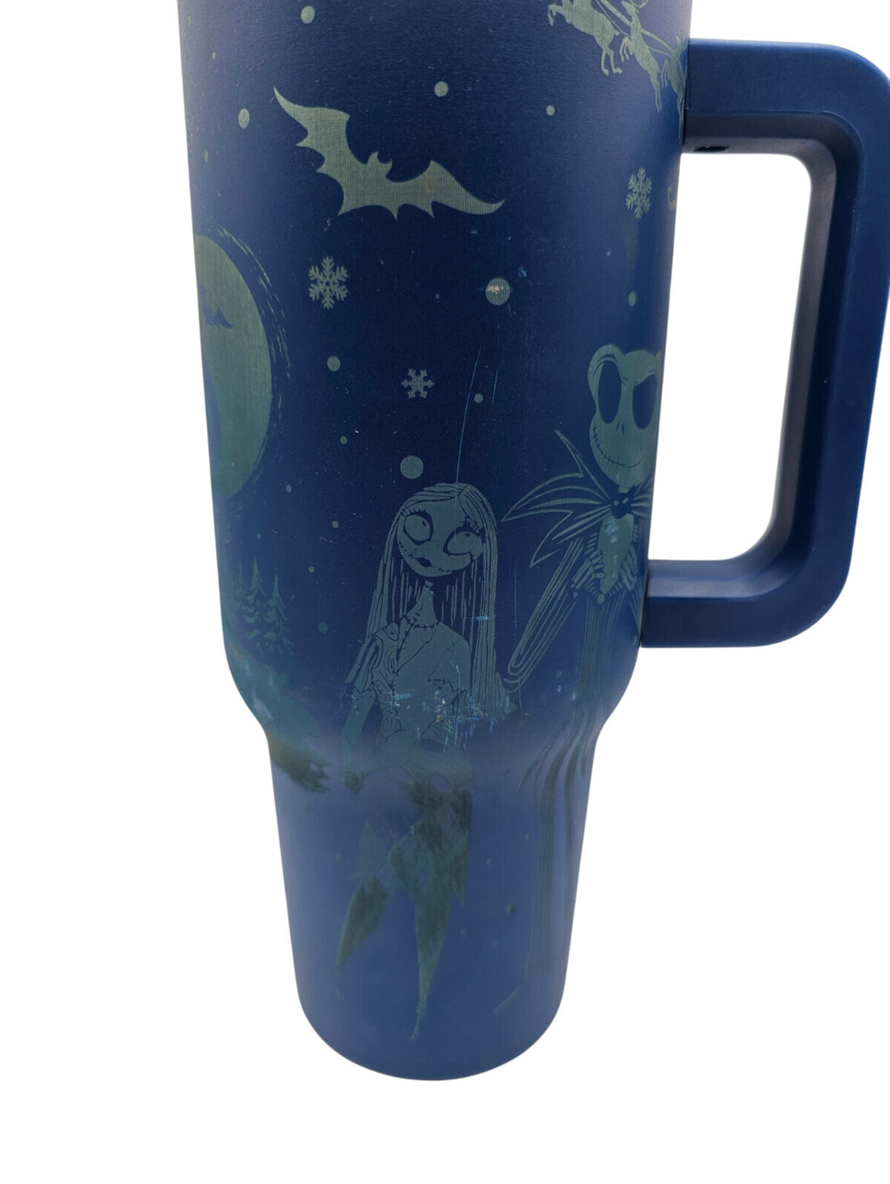 Disney 40oz Nightmare Before Christmas Engraved Etched tumbler Blue Silver - Picture 2 of 5